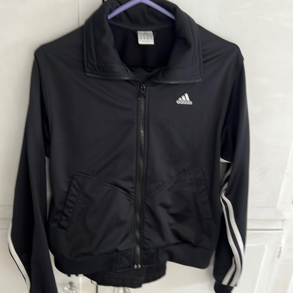 Classic Adidas Black Polyester White 3 Stripe Warmup